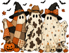 Western Patchwork Ghosts Trio – Halloween Ready to Press DTF Transfer