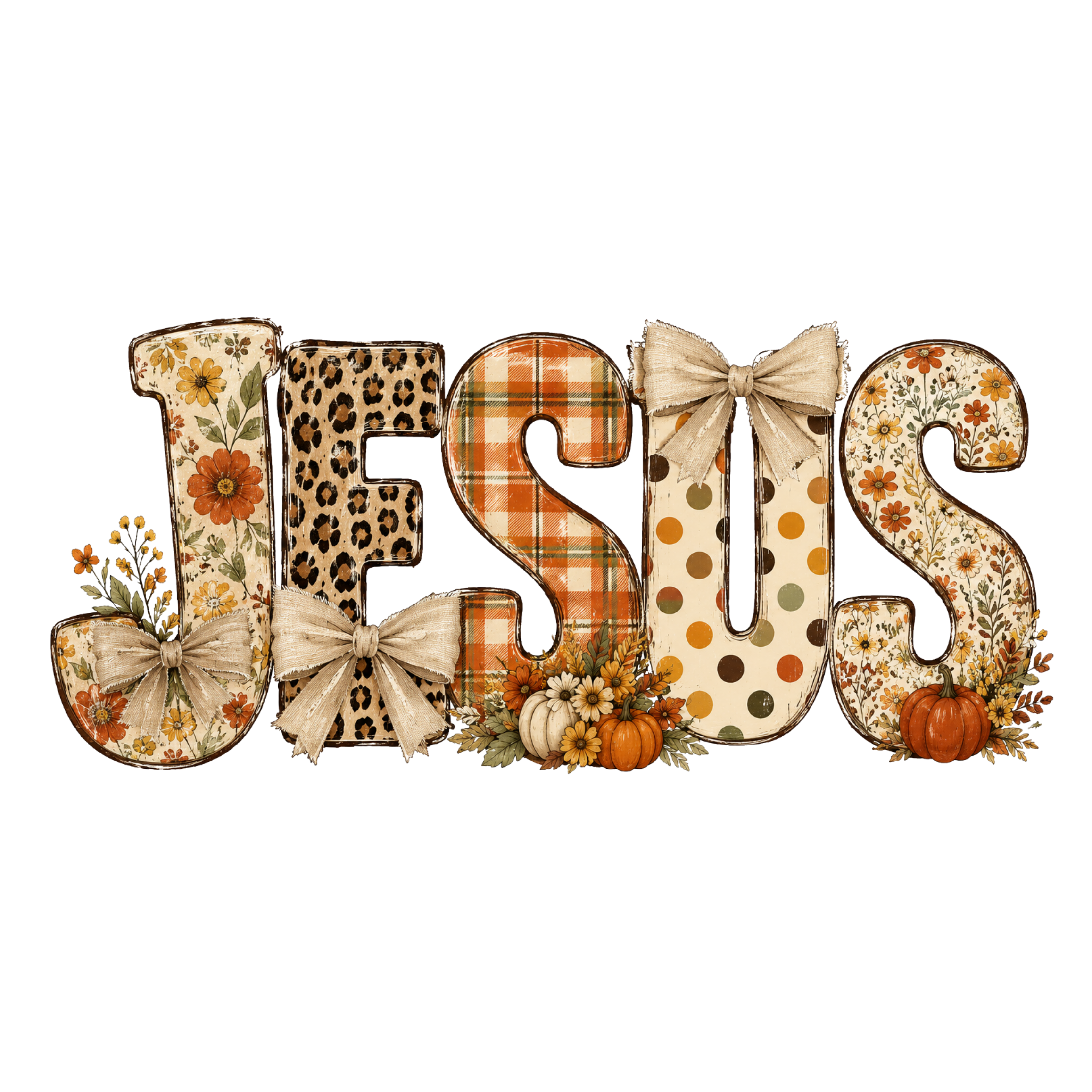 Jesus Fall Leopard Plaid Pumpkin Letters – Religious Ready to Press DTF Transfer
