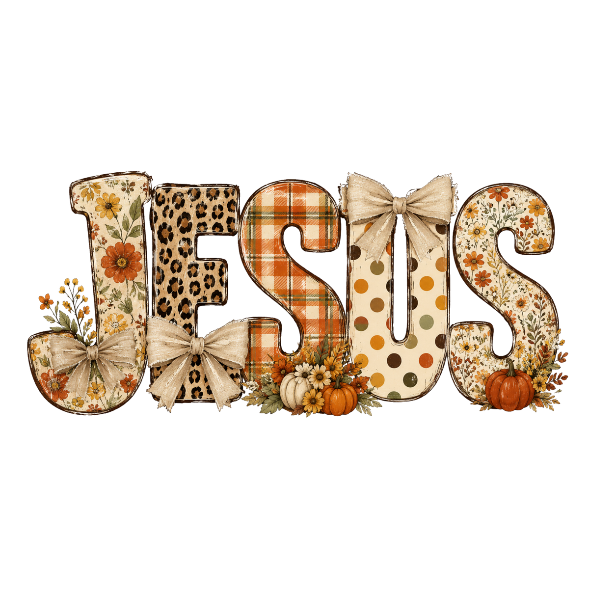 Jesus Fall Leopard Plaid Pumpkin Letters – Religious Ready to Press DTF Transfer