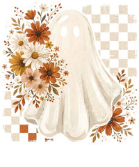 Floral Ghost with Retro Checkered Background – Halloween Ready to Press DTF Transfer