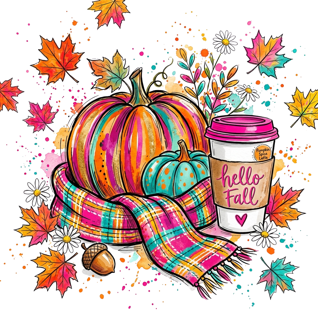 Hello Fall Pumpkin Spice Coffee – Fall Ready to Press DTF Transfer