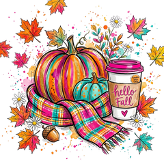 Hello Fall Pumpkin Spice Coffee – Fall Ready to Press DTF Transfer