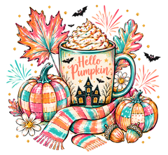 Hello Pumpkin Halloween Coffee Mug with Haunted House – Halloween Ready to Press DTF Transfer