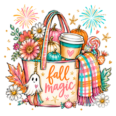 Fall Magic Tote Bag with Ghost and Pumpkins – Fall Ready to Press DTF Transfer