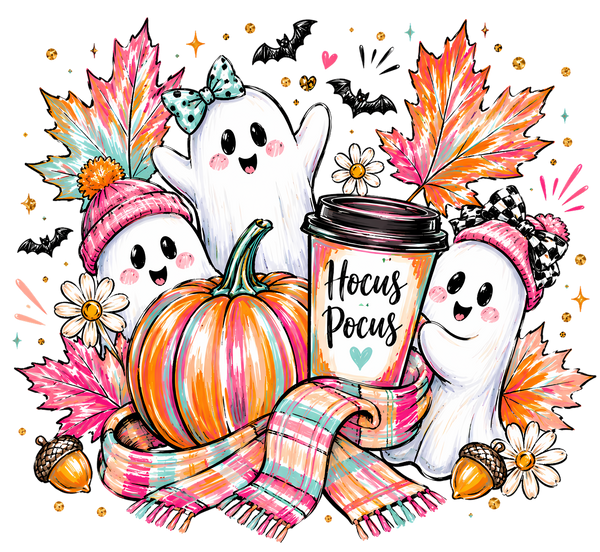 Hocus Pocus Ghost Trio With Coffee – Halloween Ready to Press DTF Transfer