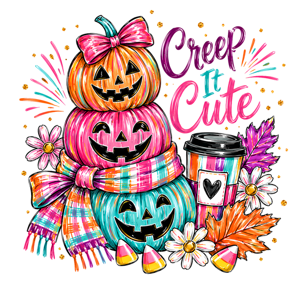 Creep It Cute Stacked Jack-O-Lanterns – Halloween Ready to Press DTF Transfer
