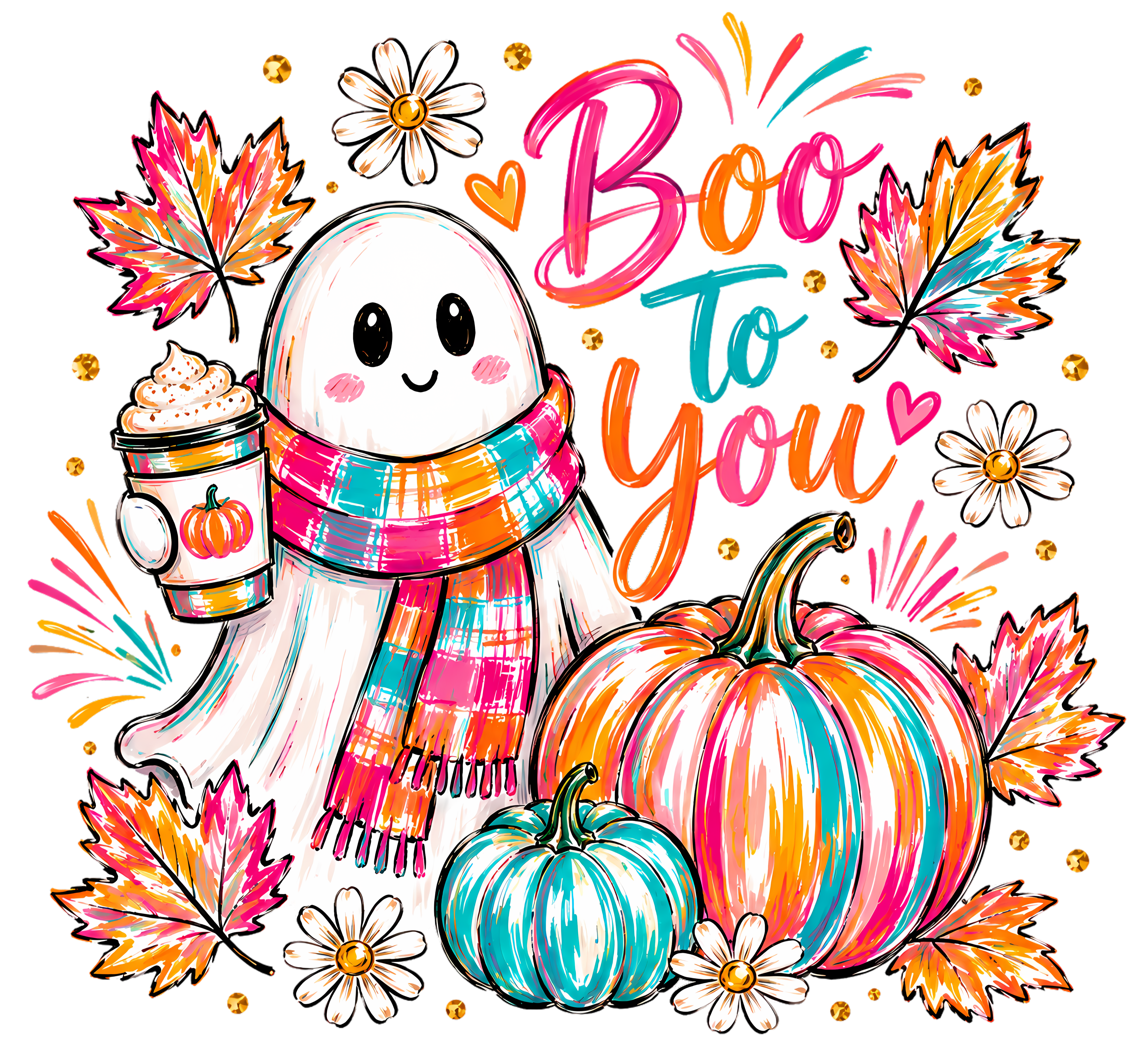 Boo To You Cute Ghost With Pumpkins – Halloween Ready to Press DTF Transfer