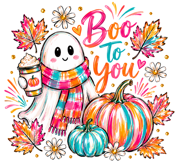 Boo To You Cute Ghost With Pumpkins – Halloween Ready to Press DTF Transfer