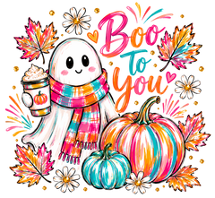 Boo To You Cute Ghost With Pumpkins – Halloween Ready to Press DTF Transfer
