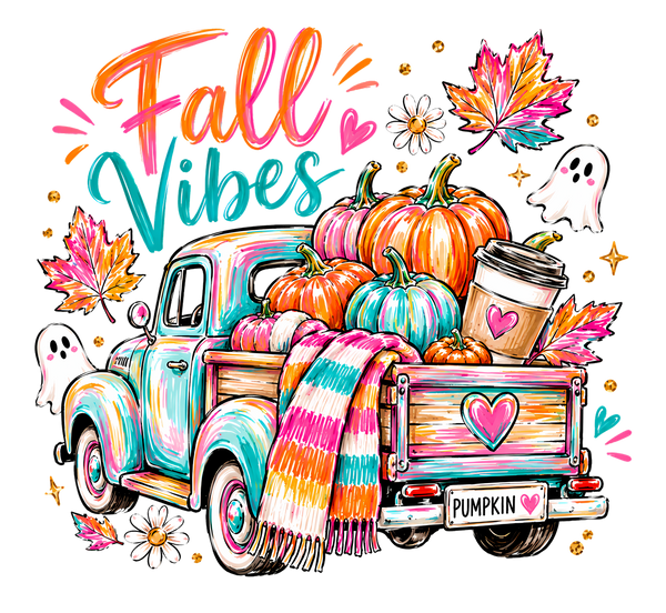 Fall Vibes Pumpkin Truck With Ghosts – Fall Ready to Press DTF Transfer