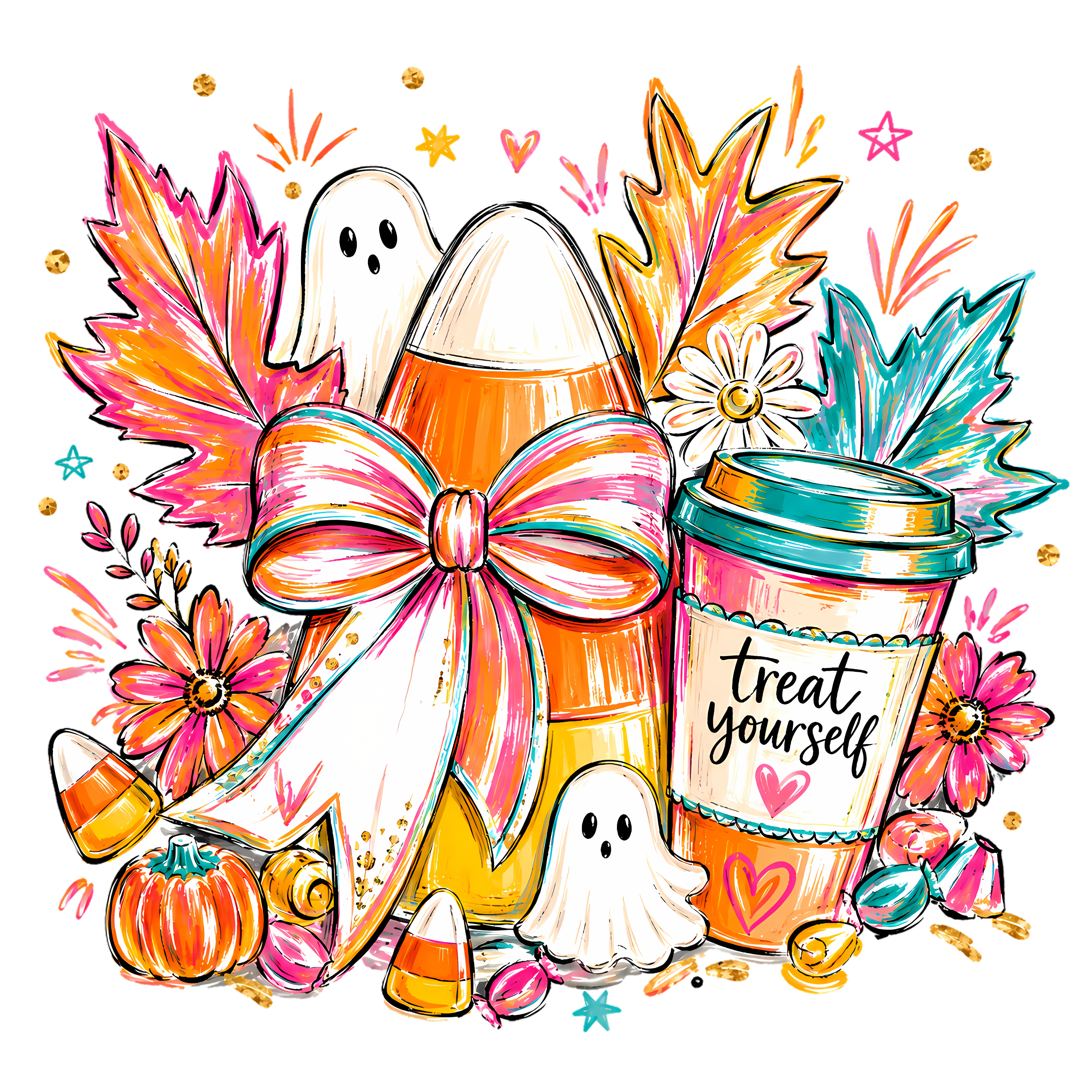 Treat Yourself Candy Corn Ghost – Halloween Ready to Press DTF Transfer