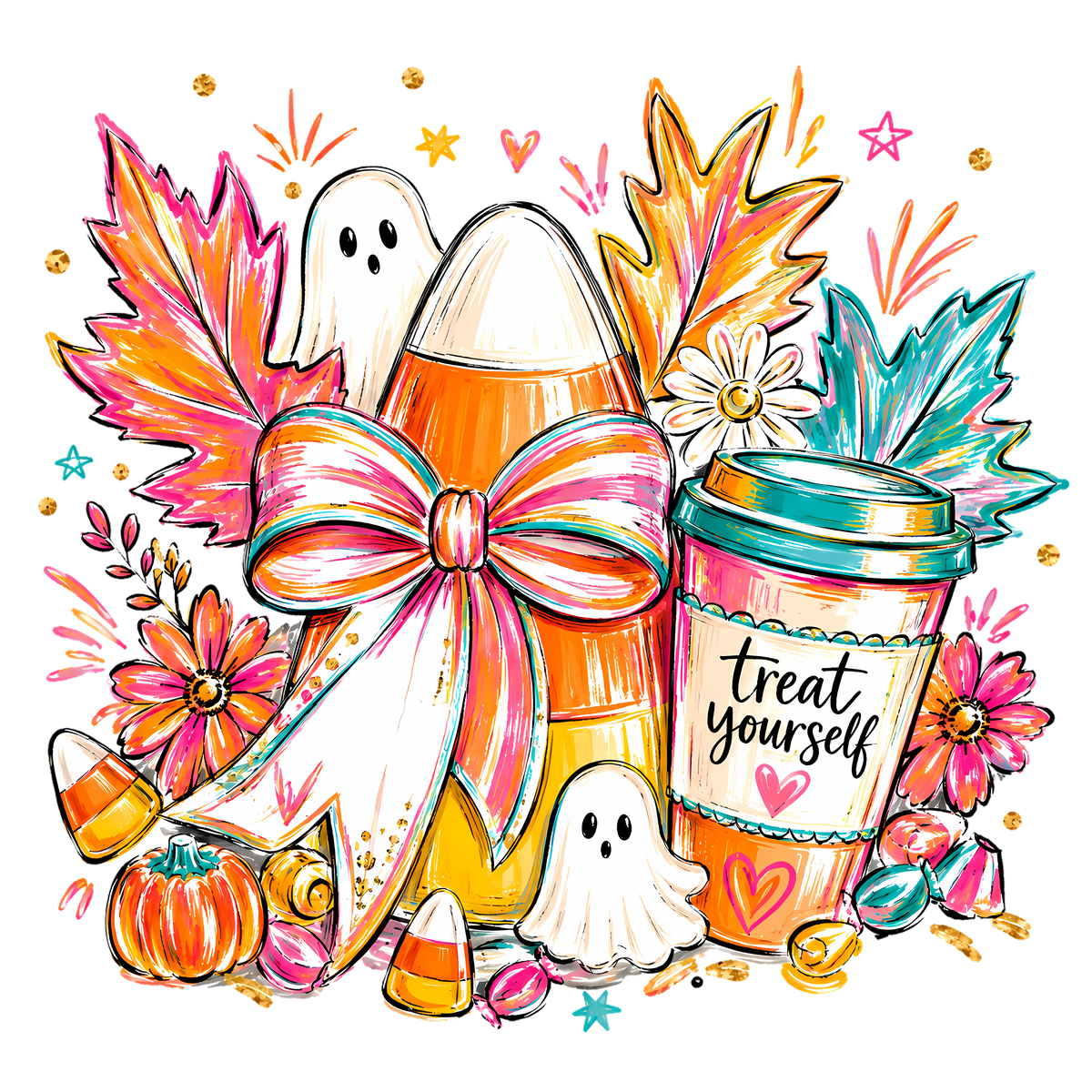 Treat Yourself Candy Corn Ghost – Halloween Ready to Press DTF Transfer