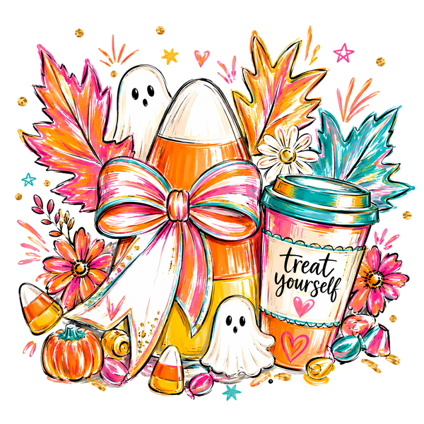 Treat Yourself Candy Corn Ghost – Halloween Ready to Press DTF Transfer