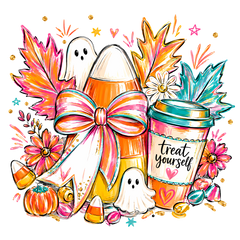 Treat Yourself Candy Corn Ghost – Halloween Ready to Press DTF Transfer
