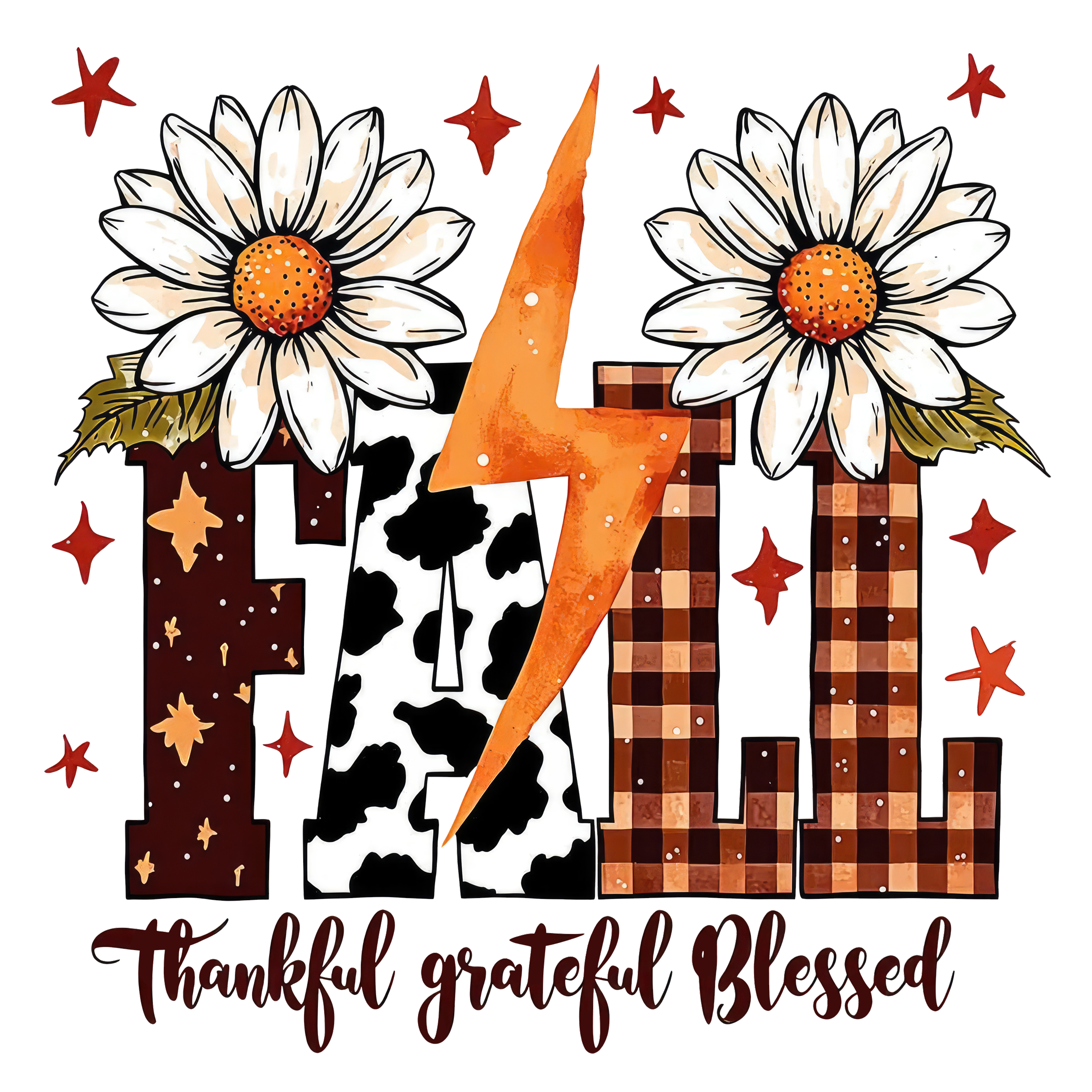 Fall Thankful Grateful Blessed Sunflower Lightning Bolt – Fall Ready to Press DTF Transfer