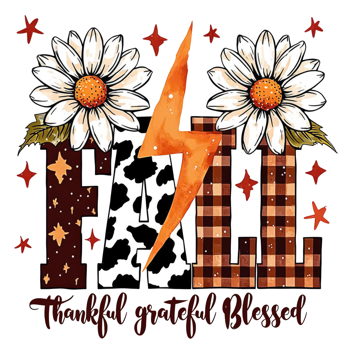 Fall Thankful Grateful Blessed Sunflower Lightning Bolt – Fall Ready to Press DTF Transfer