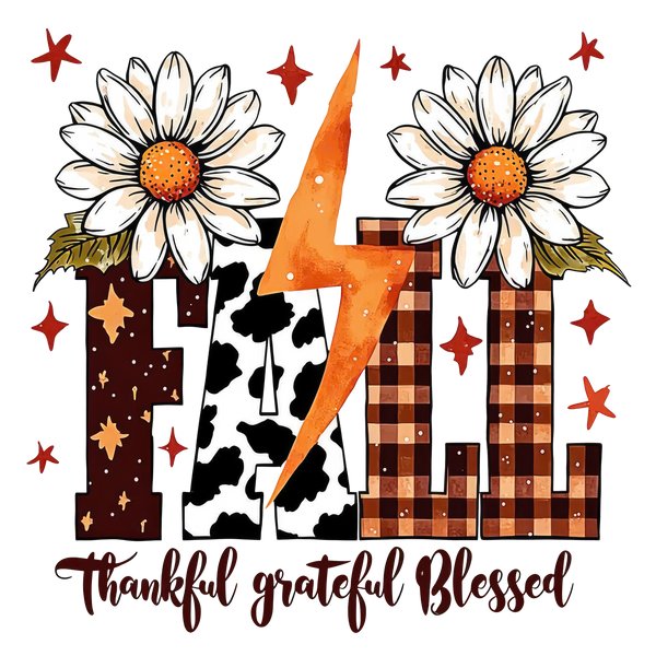 Fall Thankful Grateful Blessed Sunflower Lightning Bolt – Fall Ready to Press DTF Transfer