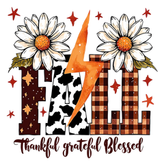 Fall Thankful Grateful Blessed Sunflower Lightning Bolt – Fall Ready to Press DTF Transfer