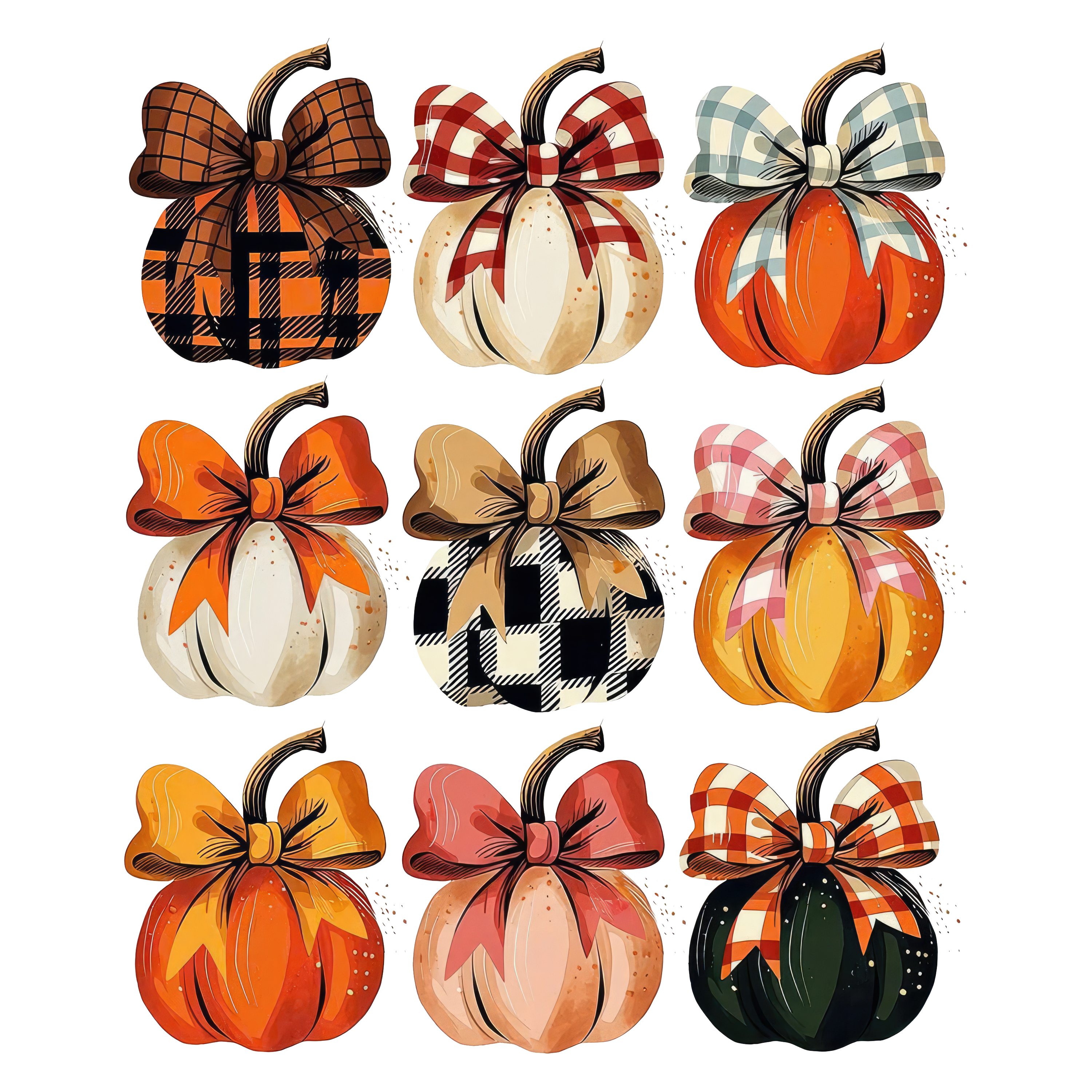 Plaid Bow Pumpkins Fall Collection – Fall Ready to Press DTF Transfer