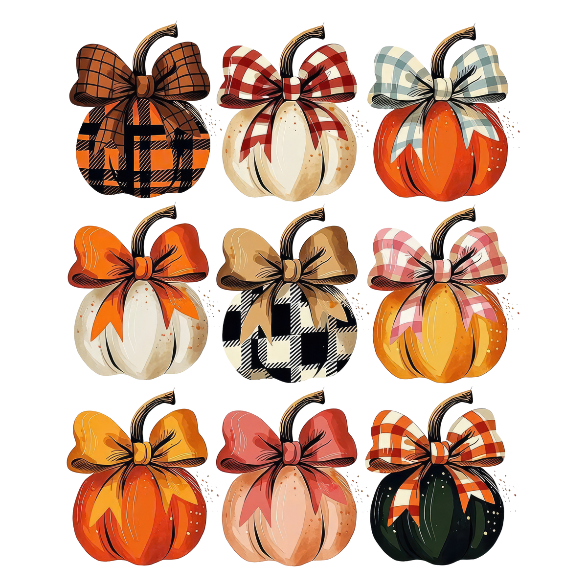 Plaid Bow Pumpkins Fall Collection – Fall Ready to Press DTF Transfer