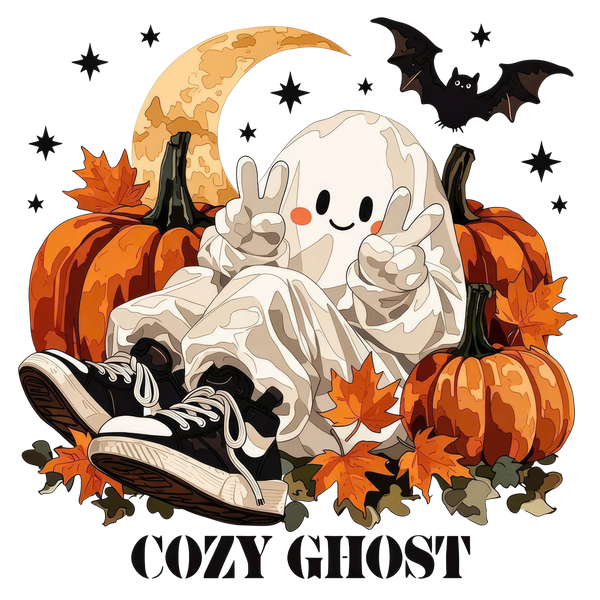 Cozy Ghost With Pumpkins And Sneakers – Halloween Ready to Press DTF Transfer