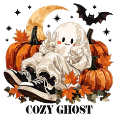 Cozy Ghost With Pumpkins And Sneakers – Halloween Ready to Press DTF Transfer