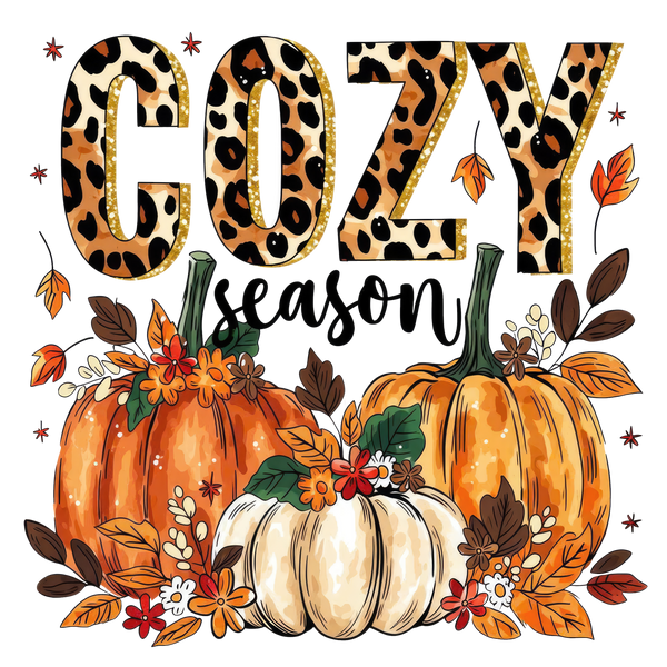 Cozy Season Leopard Print Pumpkins And Leaves – Fall Ready to Press DTF Transfer