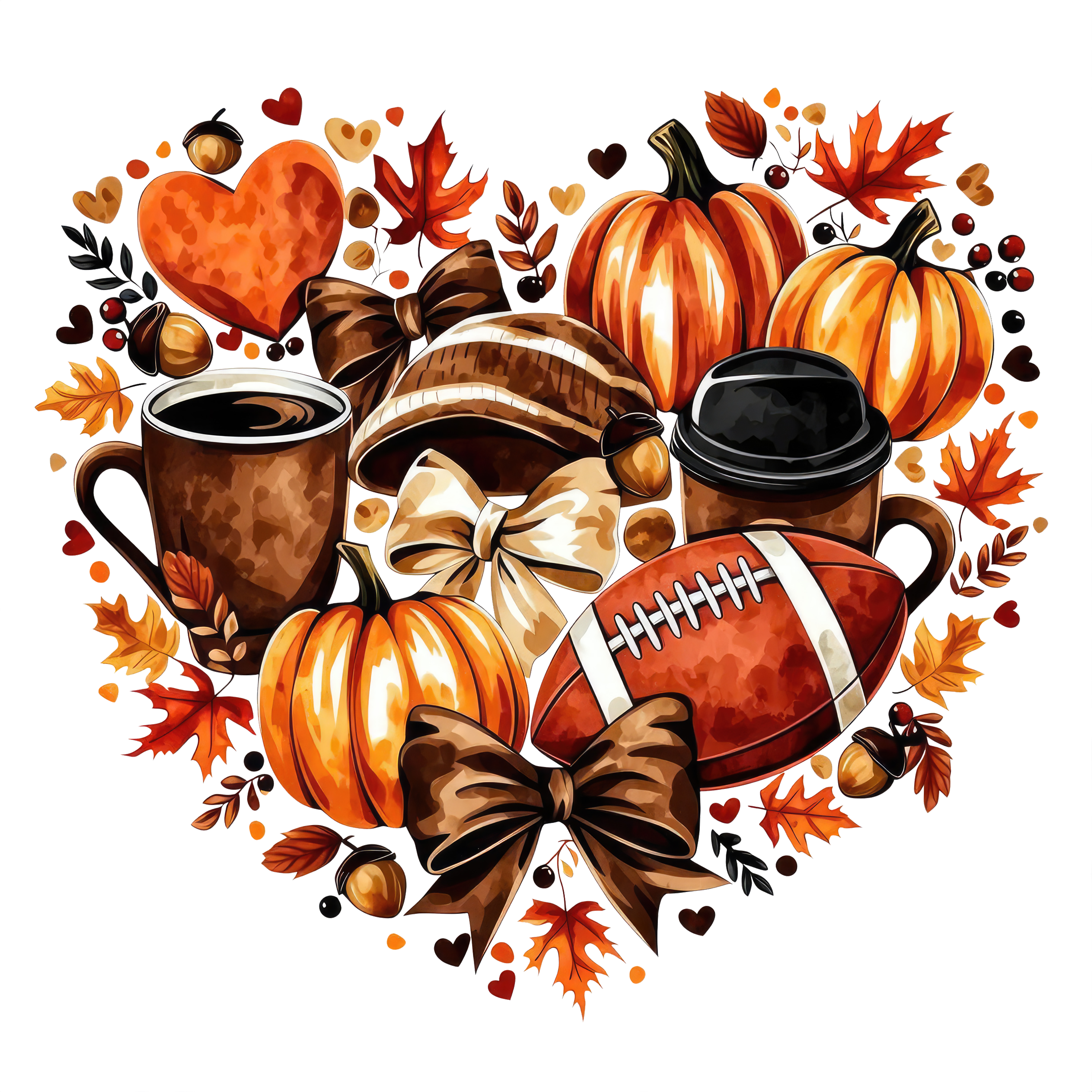 Fall Favorites Heart with Pumpkins Football and Coffee – Fall Ready to Press DTF Transfer