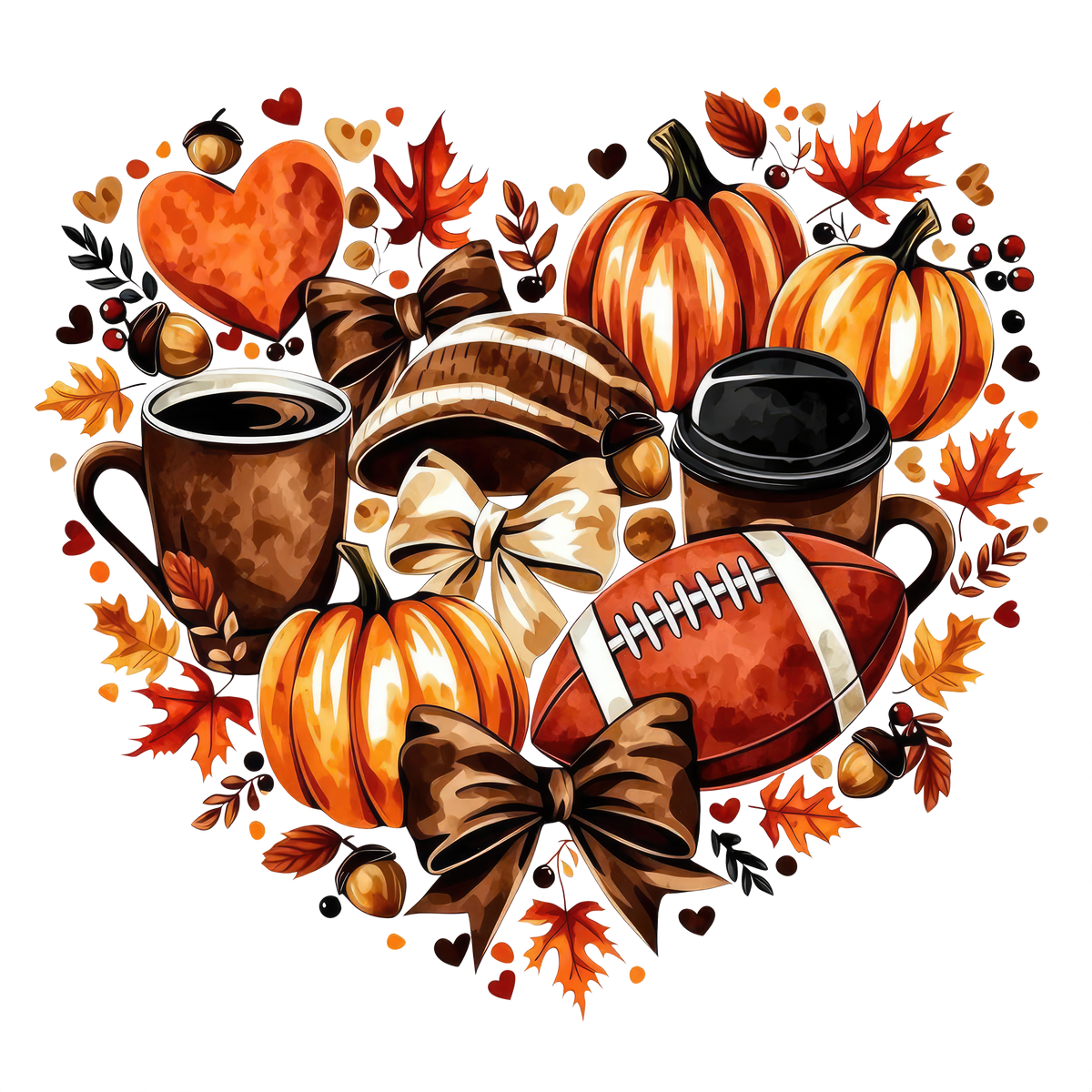 Fall Favorites Heart with Pumpkins Football and Coffee – Fall Ready to Press DTF Transfer