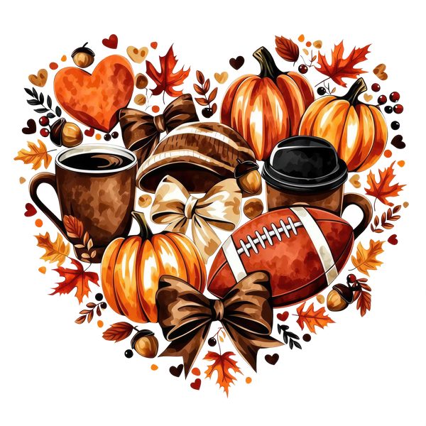 Fall Favorites Heart with Pumpkins Football and Coffee – Fall Ready to Press DTF Transfer