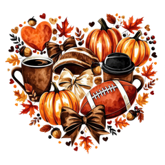 Fall Favorites Heart with Pumpkins Football and Coffee – Fall Ready to Press DTF Transfer