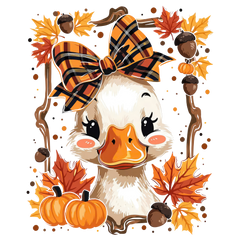 Cute Fall Duck with Plaid Bow Pumpkins and Leaves – Fall Ready to Press DTF Transfer