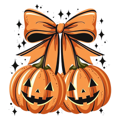 Jack-O-Lantern Pair with Orange Bow and Sparkles – Halloween Ready to Press DTF Transfer