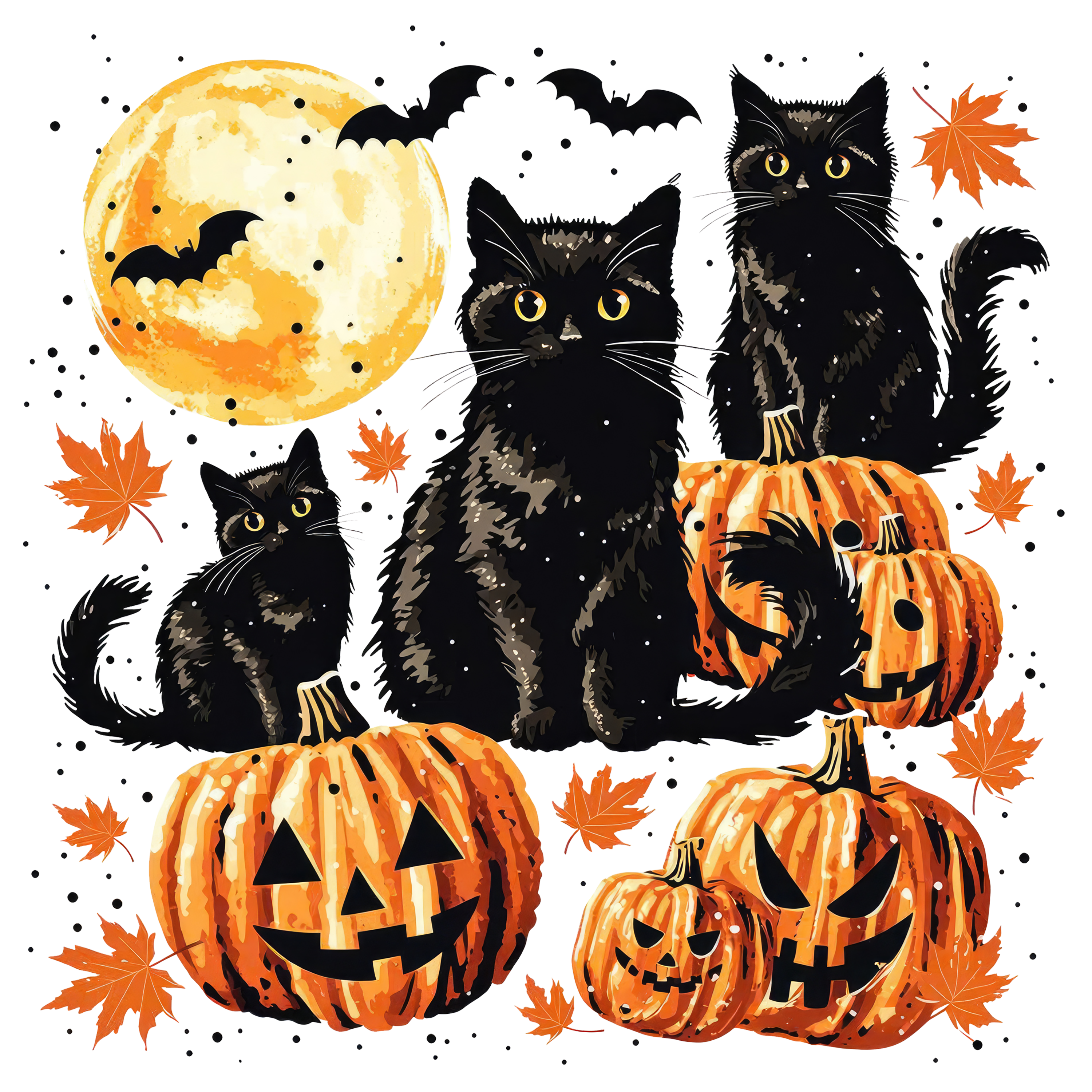 Black Cats and Jack-O-Lanterns Full Moon Night – Halloween Ready to Press DTF Transfer