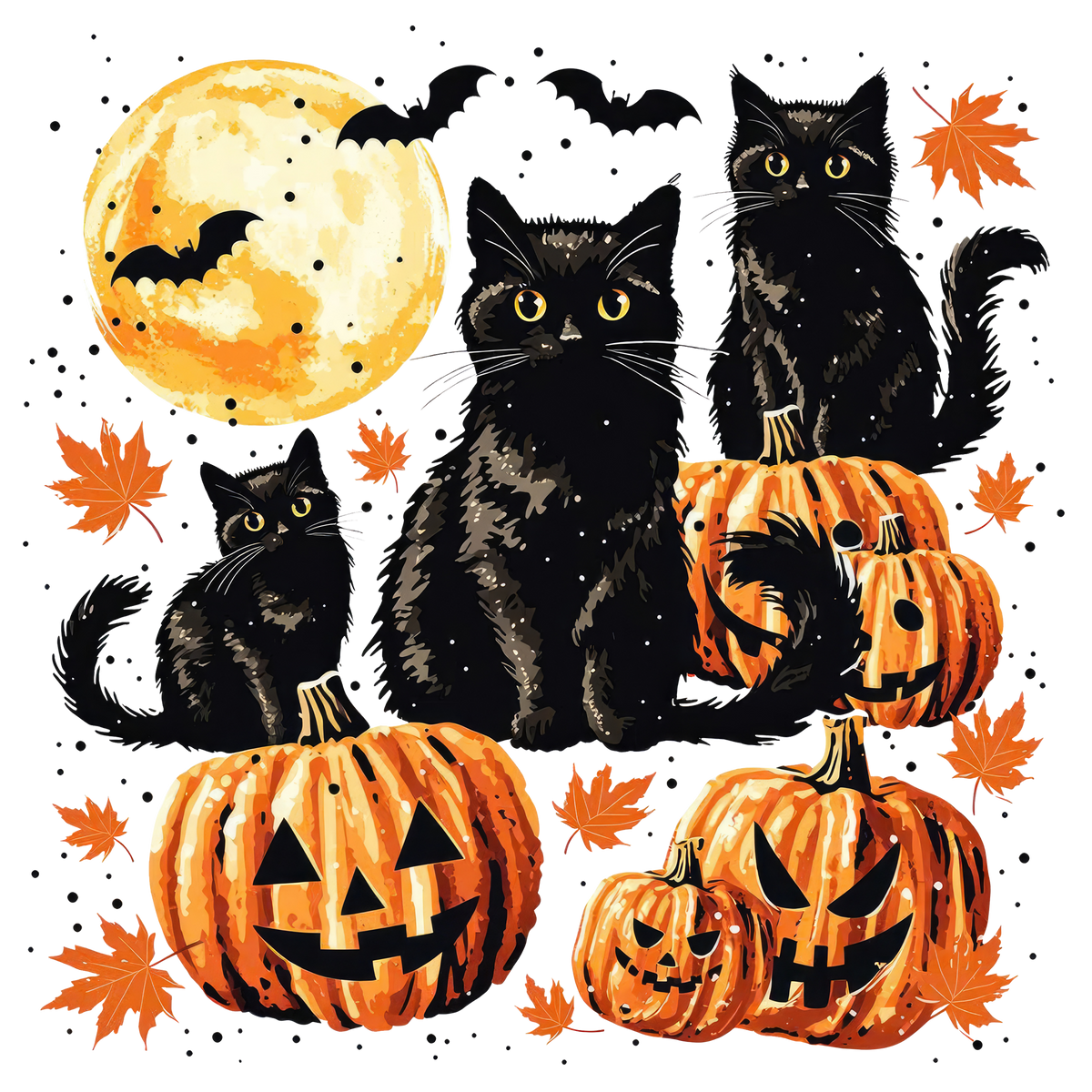 Black Cats and Jack-O-Lanterns Full Moon Night – Halloween Ready to Press DTF Transfer