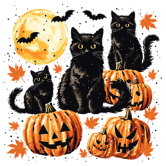 Black Cats and Jack-O-Lanterns Full Moon Night – Halloween Ready to Press DTF Transfer