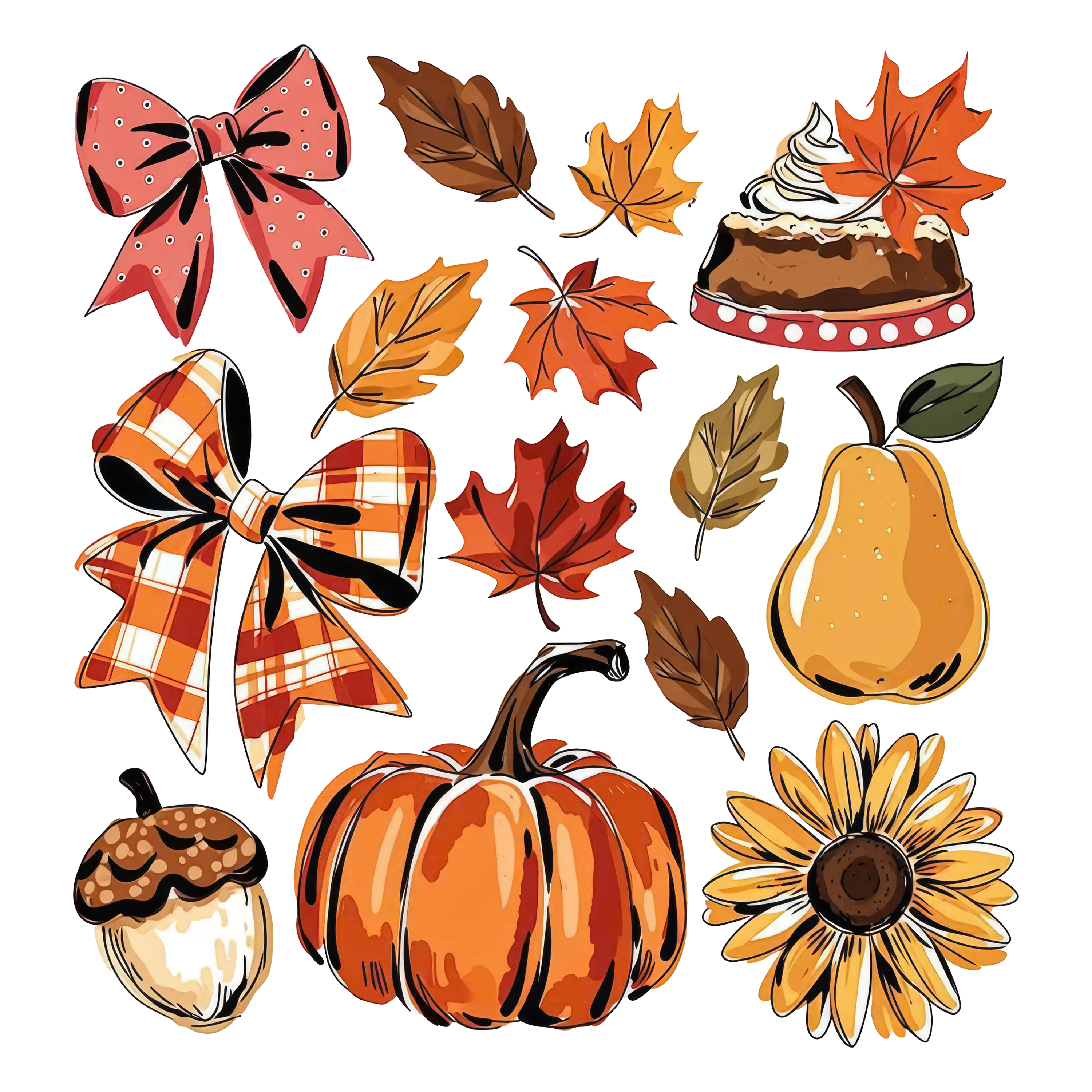 Autumn Harvest Pumpkin Sunflower and Bows Collage – Fall Ready to Press DTF Transfer