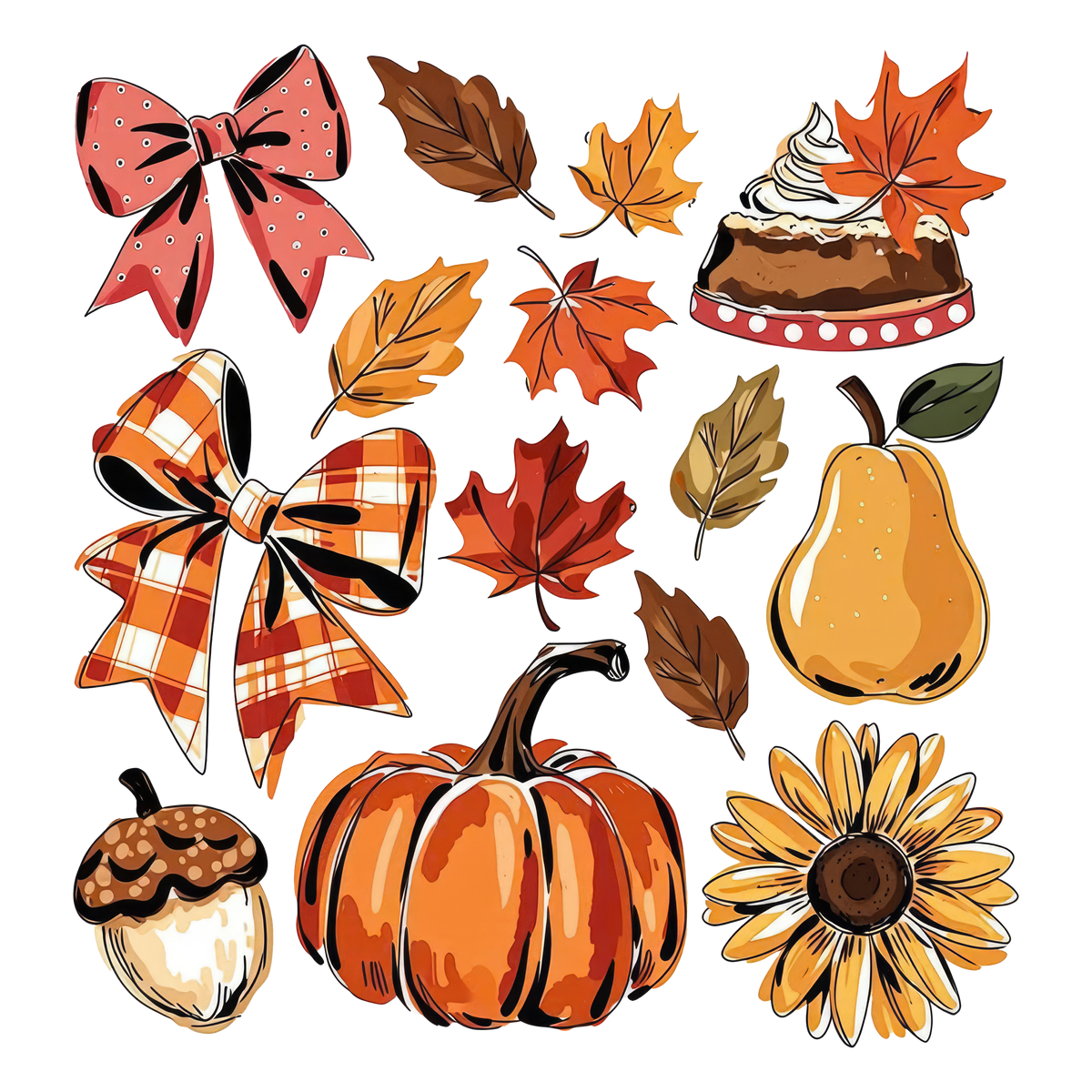 Autumn Harvest Pumpkin Sunflower and Bows Collage – Fall Ready to Press DTF Transfer