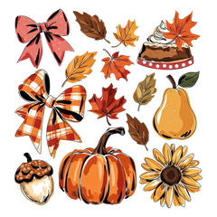 Autumn Harvest Pumpkin Sunflower and Bows Collage – Fall Ready to Press DTF Transfer
