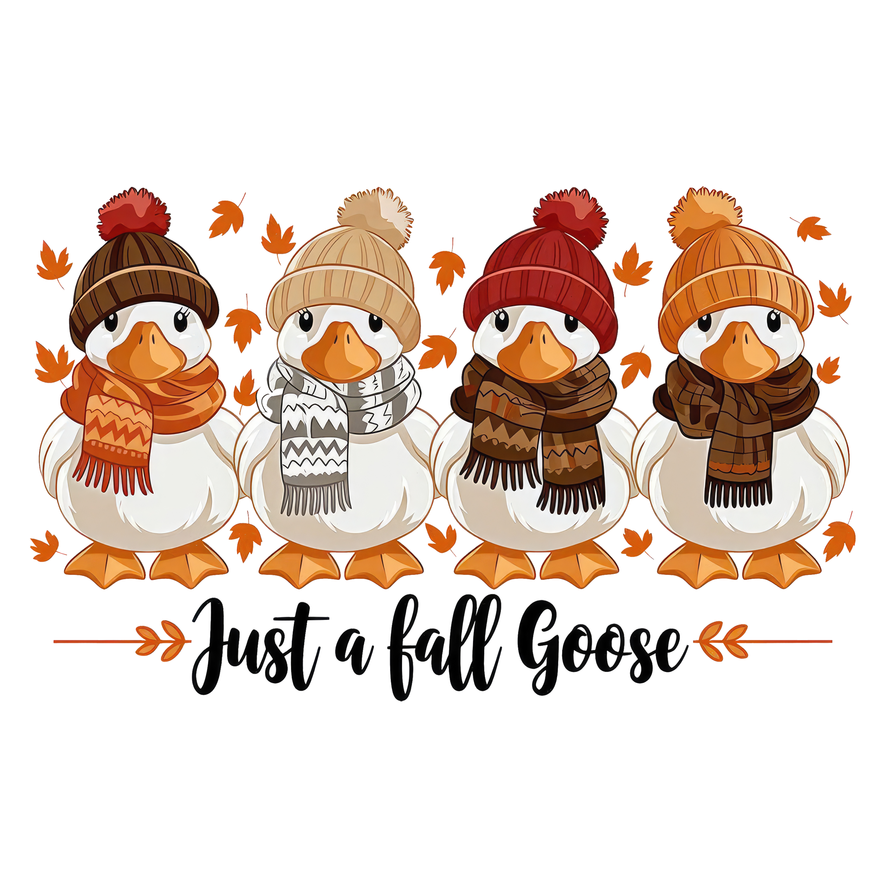 Just A Fall Goose Cute Geese in Scarves and Beanies – Fall Ready to Press DTF Transfer