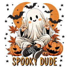 Spooky Dude Cute Ghost with Pumpkins and Bats – Halloween Ready to Press DTF Transfer