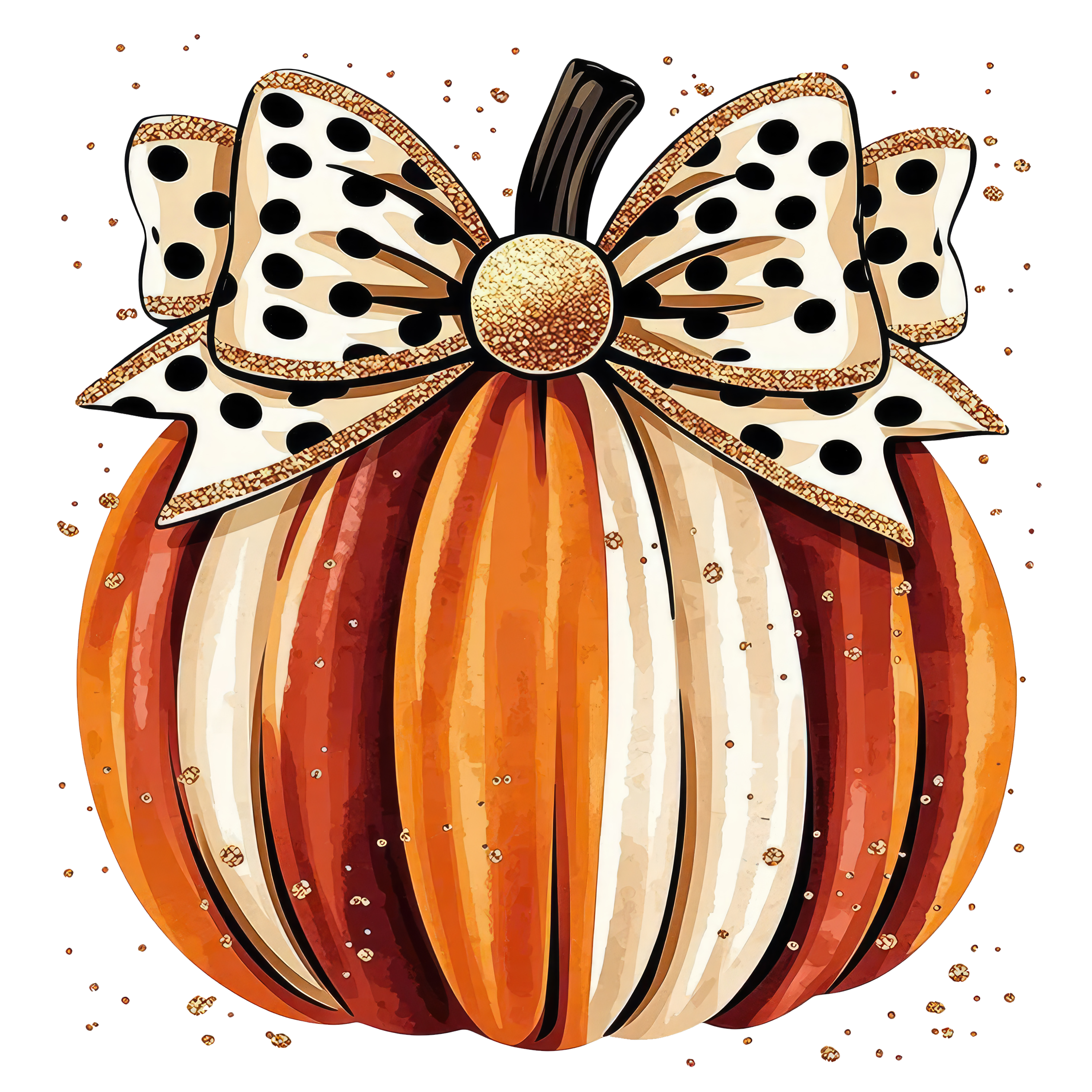 Polka Dot Bow Striped Pumpkin Glitter – Fall Ready to Press DTF Transfer