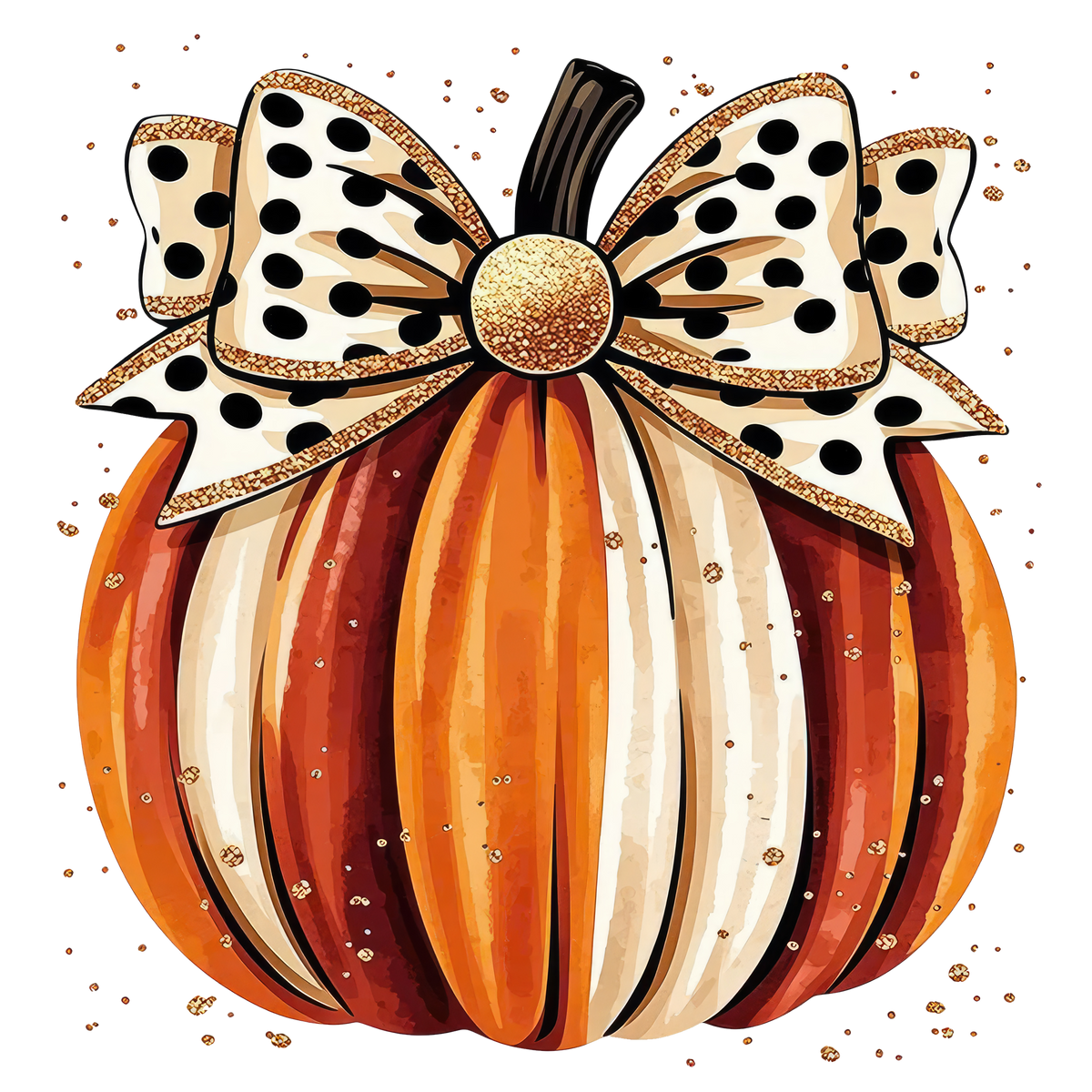 Polka Dot Bow Striped Pumpkin Glitter – Fall Ready to Press DTF Transfer