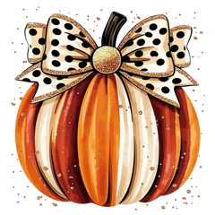 Polka Dot Bow Striped Pumpkin Glitter – Fall Ready to Press DTF Transfer