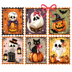 Spooky Halloween Stamps Collage – Halloween Ready to Press DTF Transfer