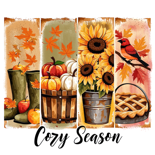 Cozy Season Autumn Panels with Sunflowers – Fall Ready to Press DTF Transfer