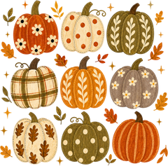 9 Patterned Fall Pumpkins Grid – Fall Ready to Press DTF Transfer