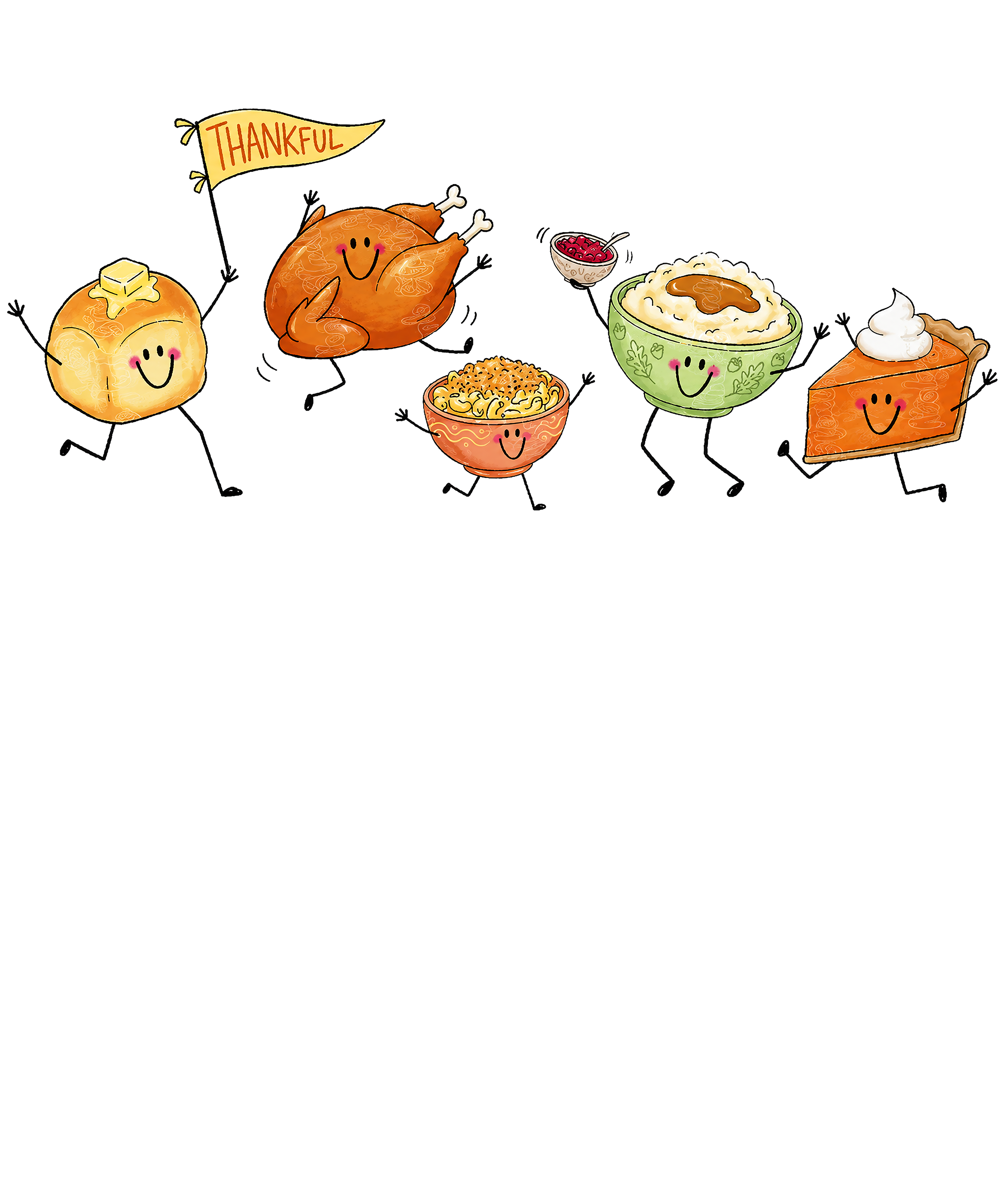 Thankful Dancing Thanksgiving Food Characters – Thanksgiving Ready to Press DTF Transfer