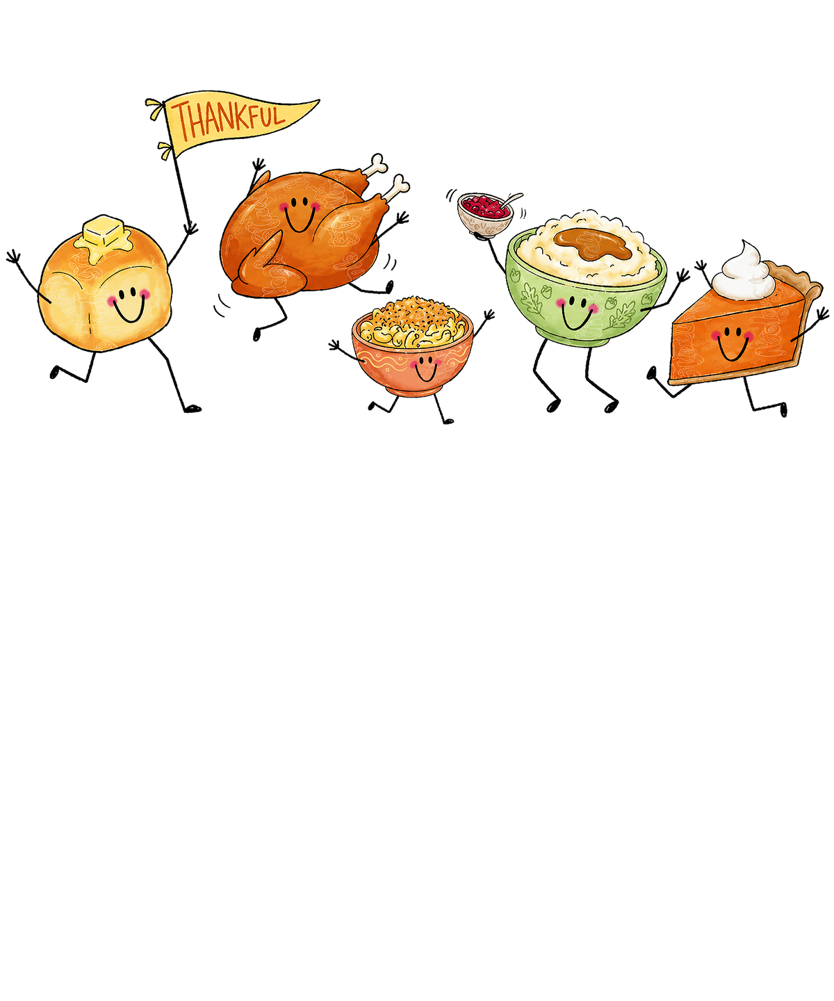 Thankful Dancing Thanksgiving Food Characters – Thanksgiving Ready to Press DTF Transfer