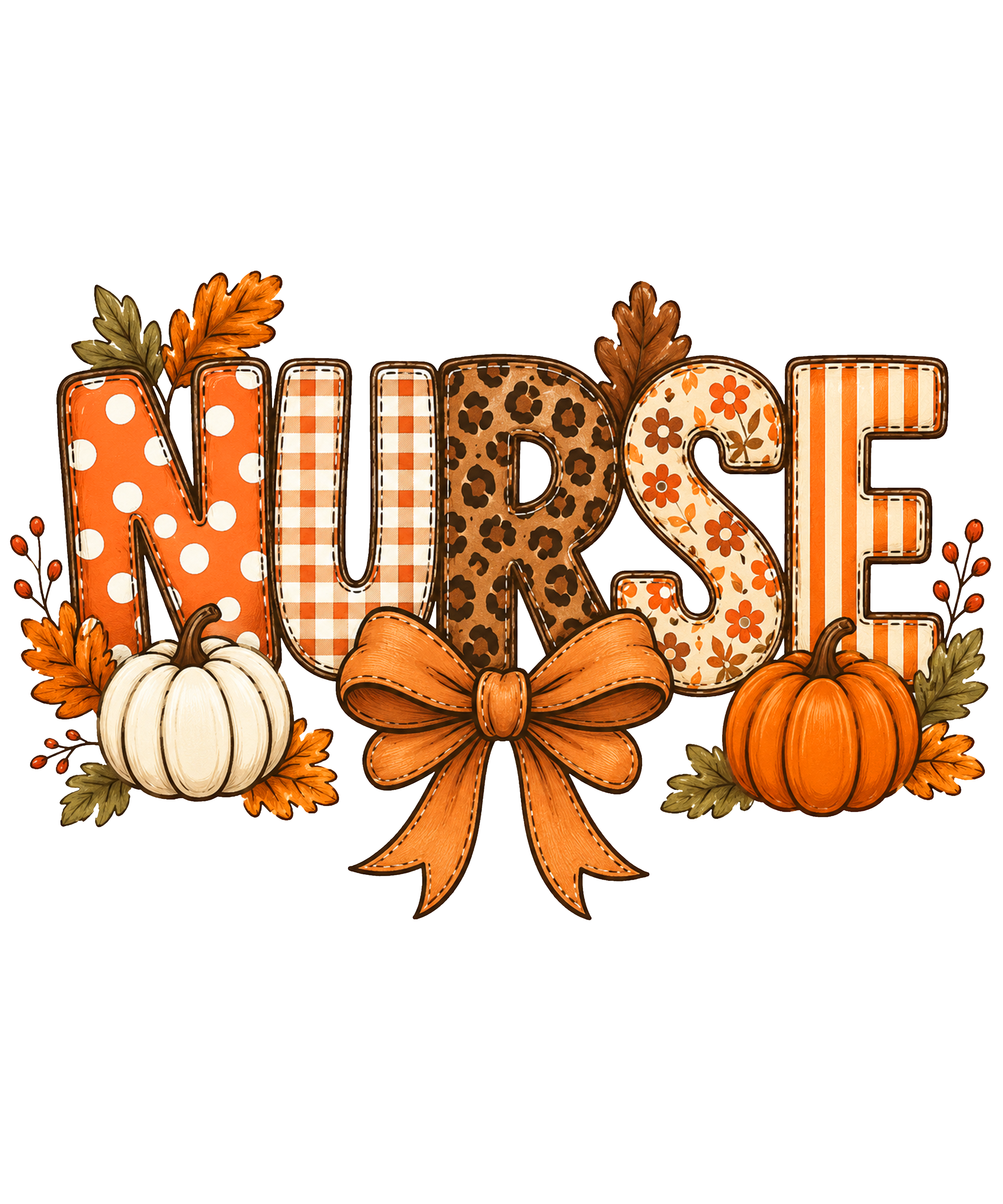 Nurse Autumn Fall Leaves and Pumpkins – Nurse Ready to Press DTF Transfer